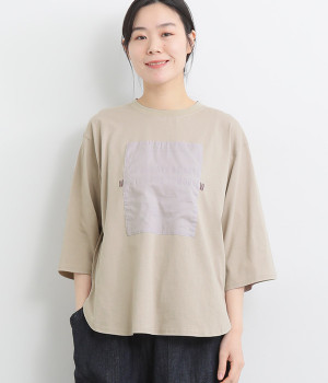 シアーボイルドドッキングロゴ７分袖Tシャツ(グレージュ-ONESIZE)