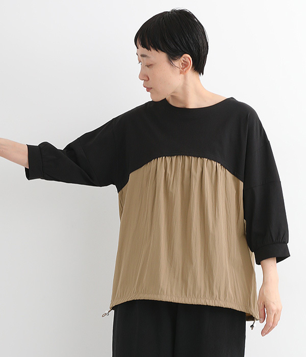 異素材切替ギャザープルオーバー(クロ-ONESIZE)