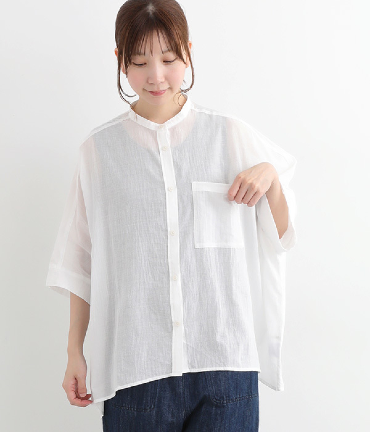 コットン バンドカラードルマンシャツ(オフホワイト-ONESIZE)