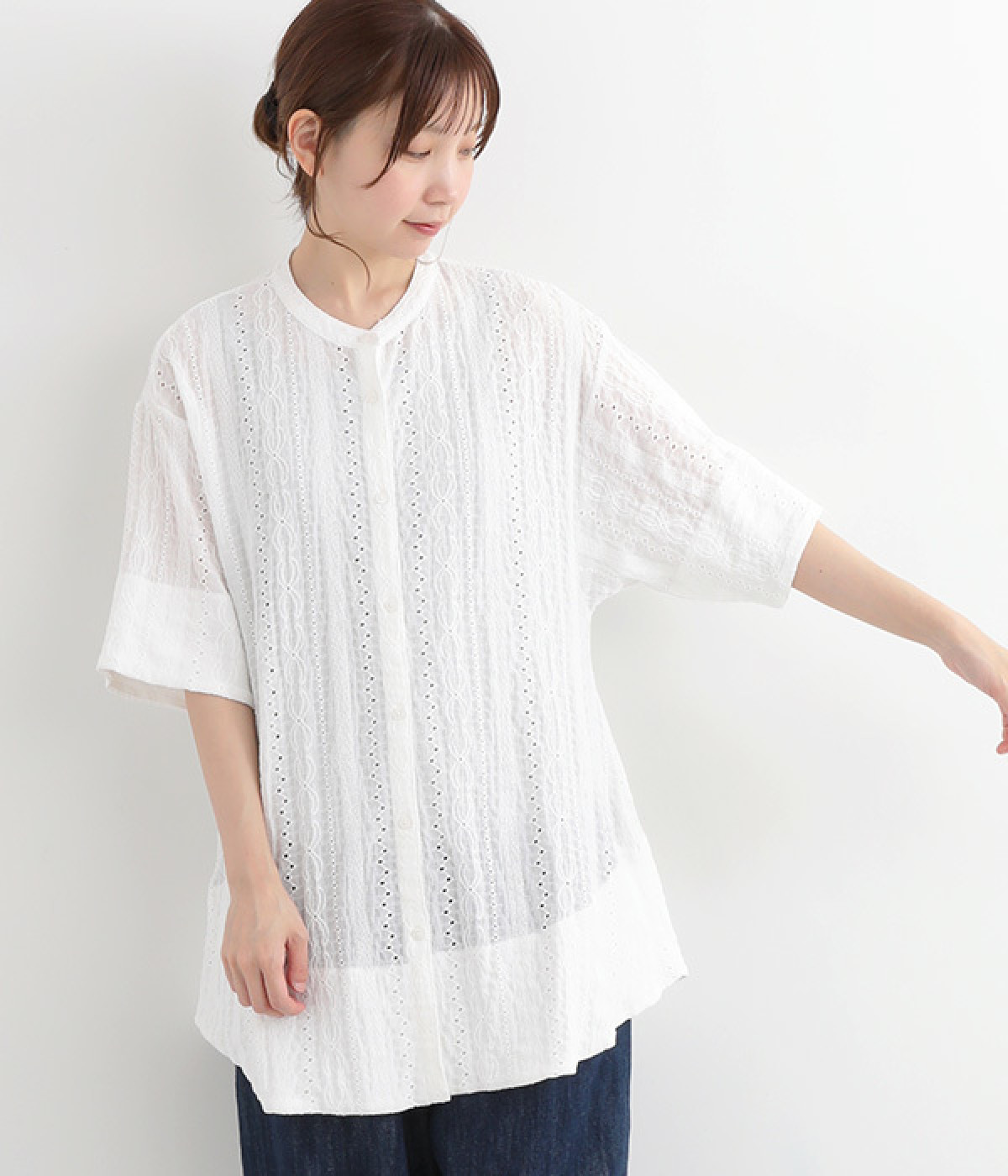 カットレース ロングシャツ(オフホワイト-ONESIZE)