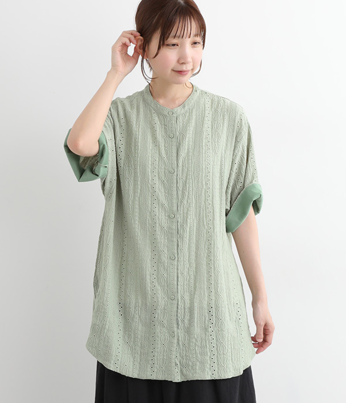 カットレース ロングシャツ(ミント-ONESIZE)