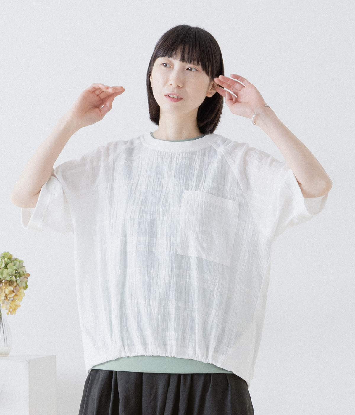 シアーチェック ドロストヘムプルオーバー(オフホワイト-ONESIZE)
