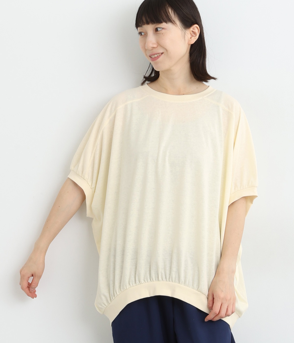 接触冷感スラブ天竺 ドルマンプルオーバー(クリーム-ONESIZE)