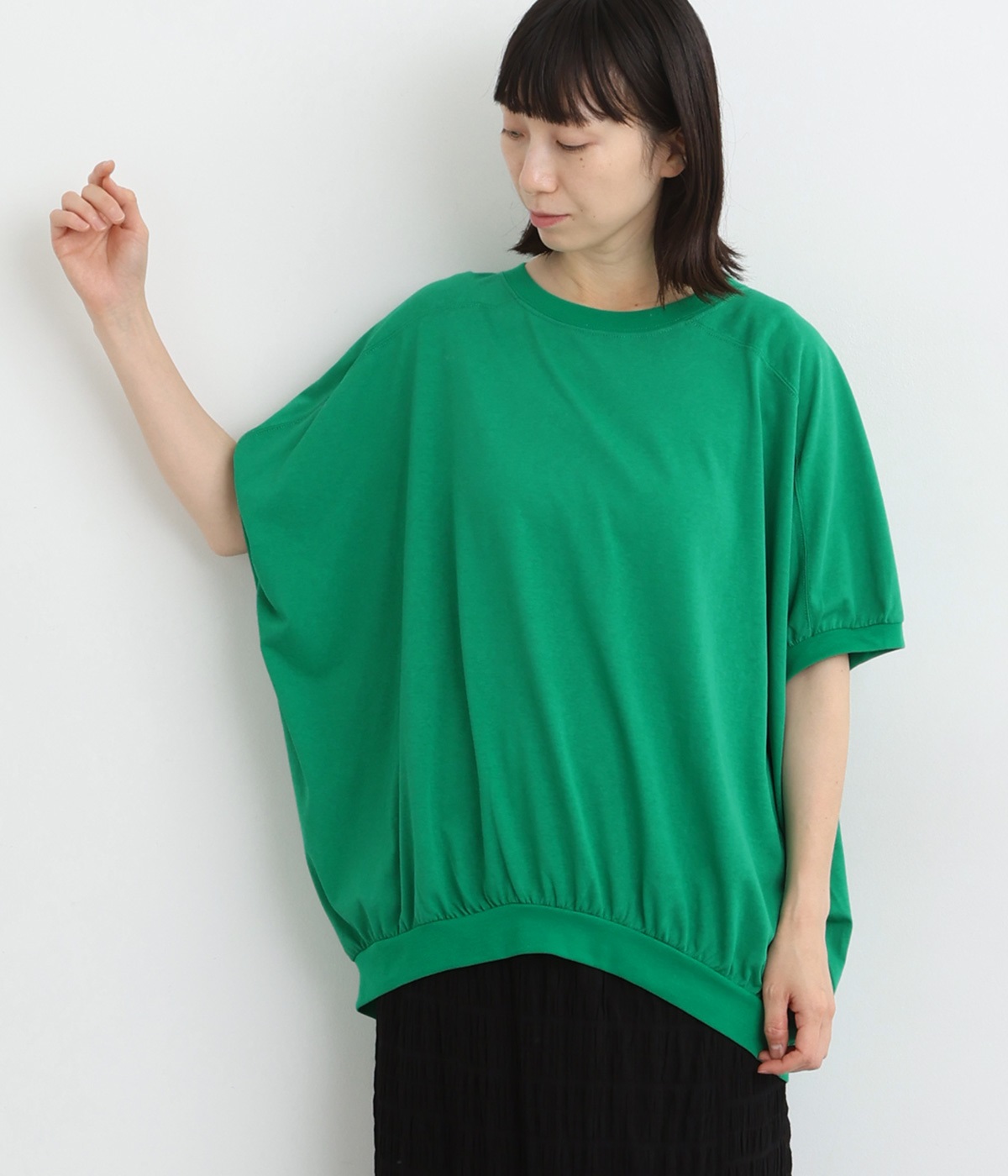 接触冷感スラブ天竺 ドルマンプルオーバー(グリーン-ONESIZE)