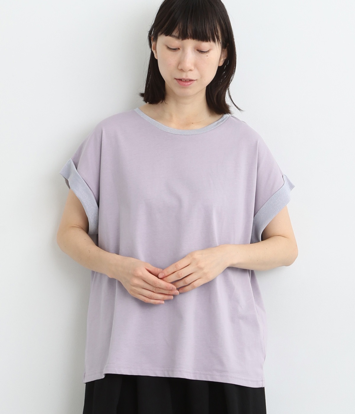 コットン ラメ天竺Tシャツ(くすみラベンダー-ONESIZE)