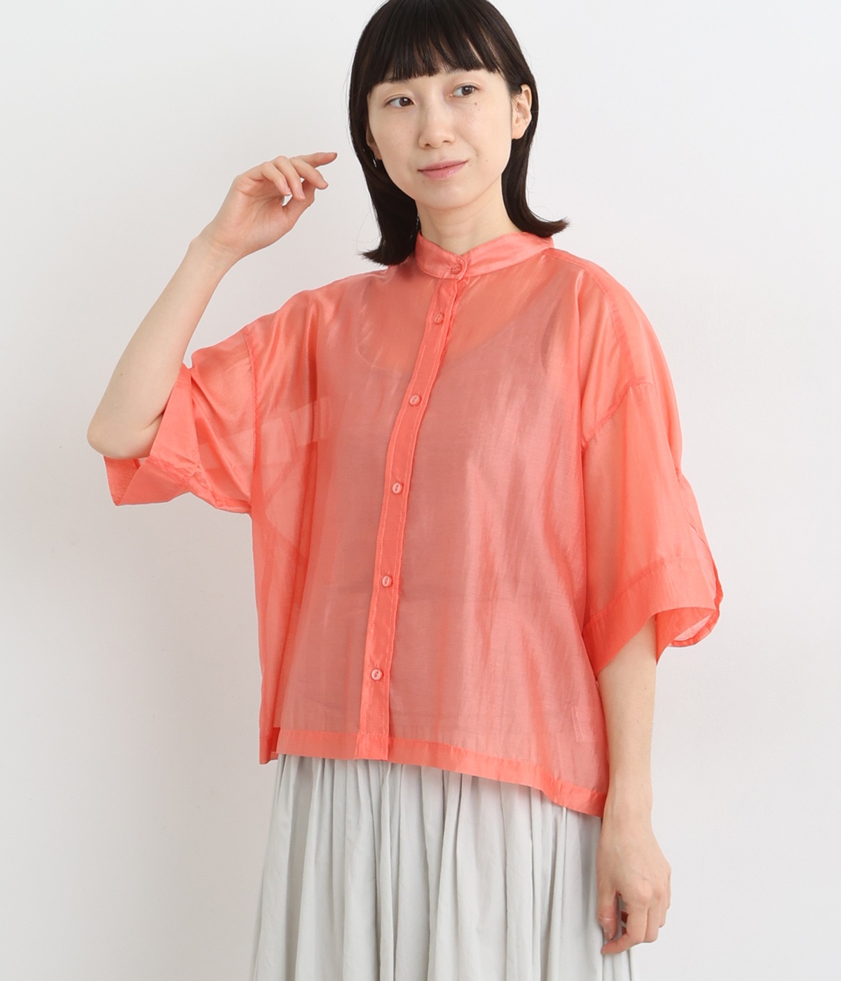 シアーローン バックフリルボックスシャツ(サーモン-ONESIZE)