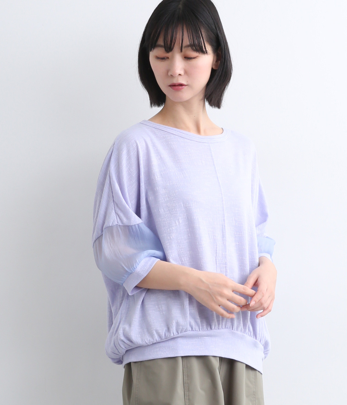 シアー切替 ギャザーフォルムプルオーバー(ペールアイリス-ONESIZE)