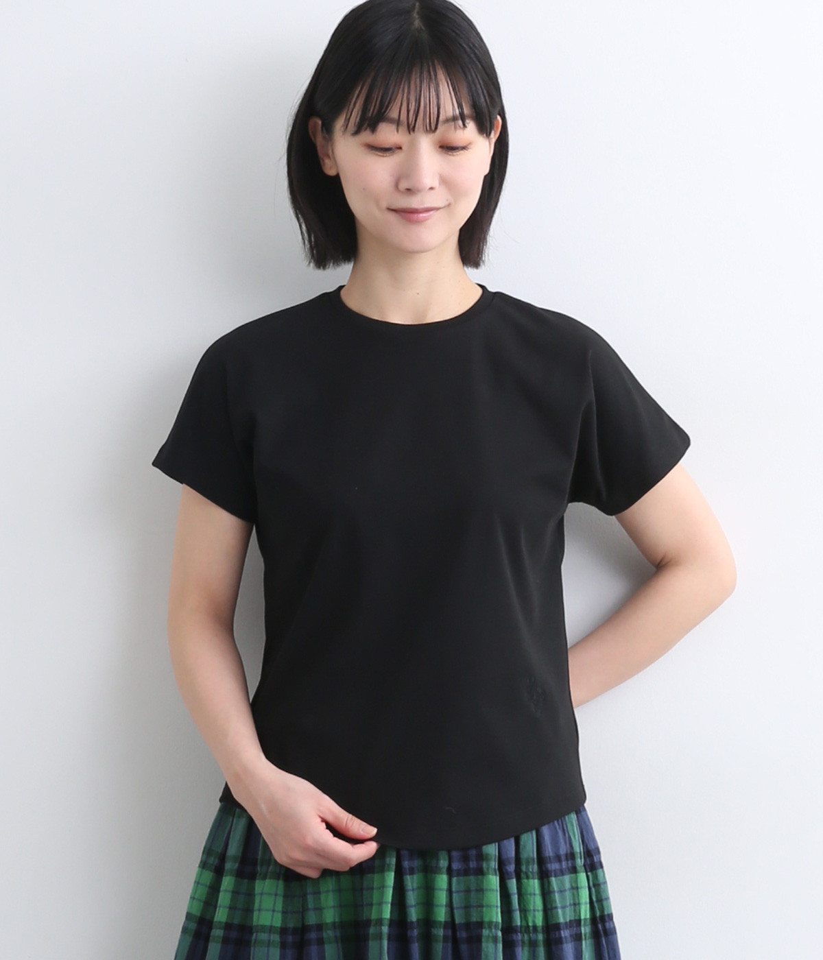 接触冷感 ベーシックフレンチＴシャツ(クロ-ONESIZE)