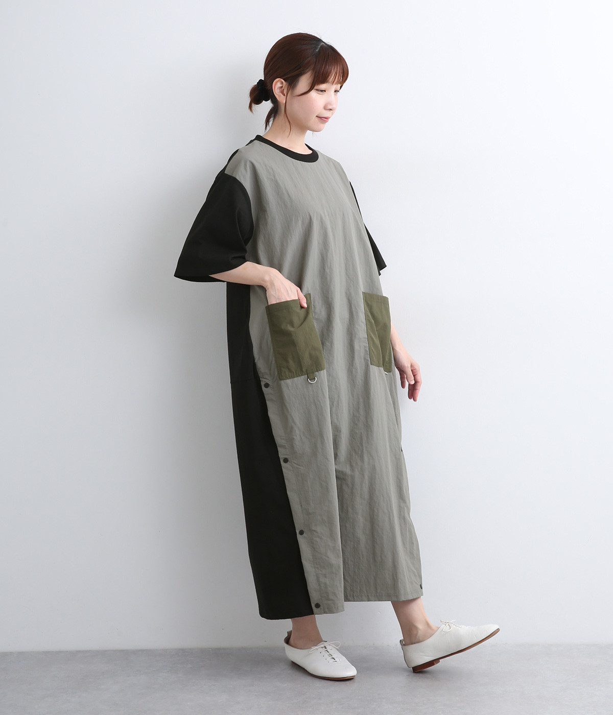 異素材切替 ナイロンワンピース(クロ-ONESIZE)
