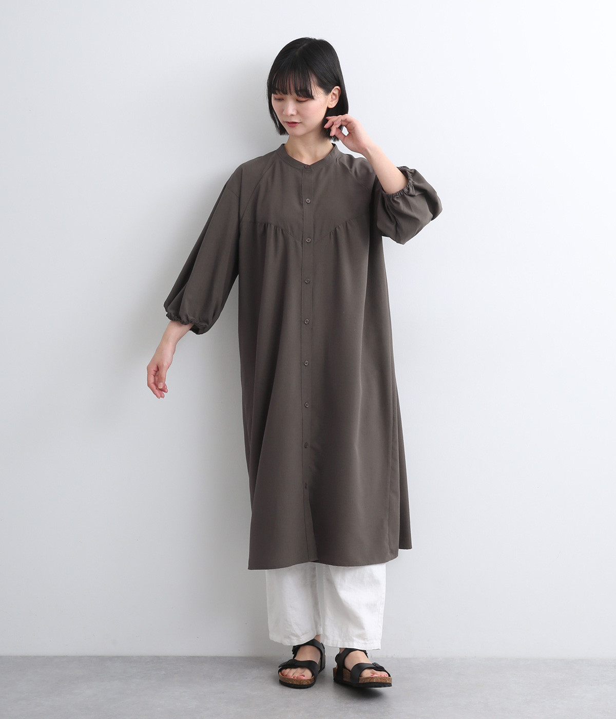 接触冷感 バルーンワンピース(チャコール-ONESIZE)