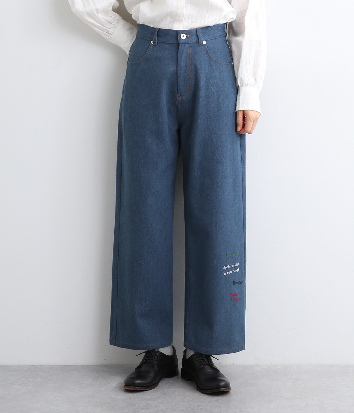 メッセージ刺繍ストレートパンツ(フェード-ONESIZE)