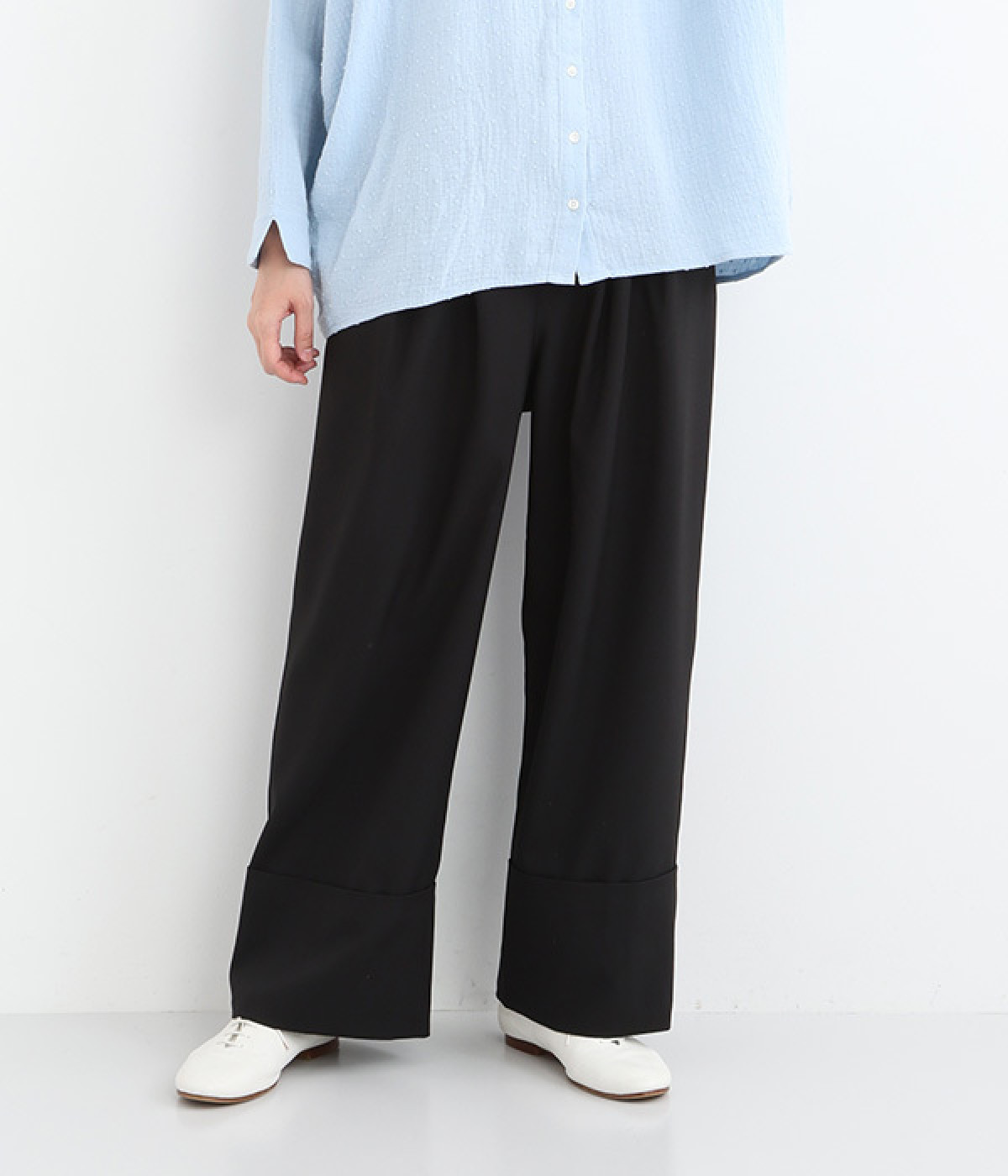 ロールアップデザインワイドパンツ(ブラック-ONESIZE)
