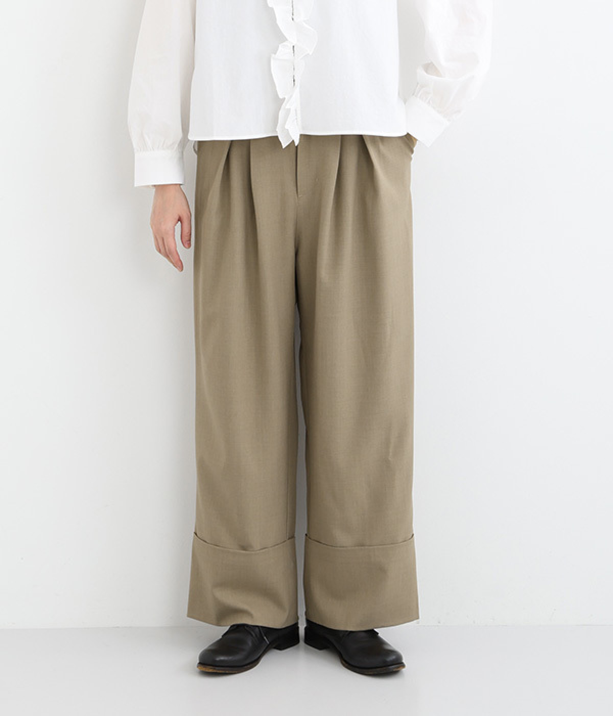 ロールアップデザインワイドパンツ(モカ-ONESIZE)
