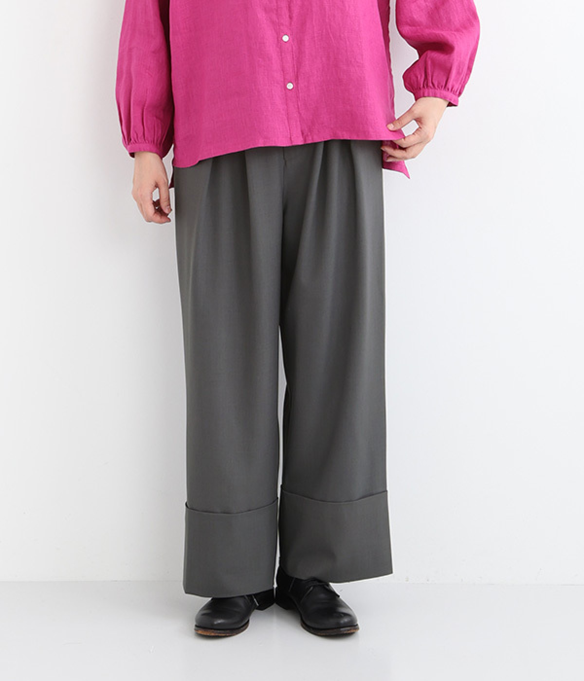 ロールアップデザインワイドパンツ(ダークグレー-ONESIZE)