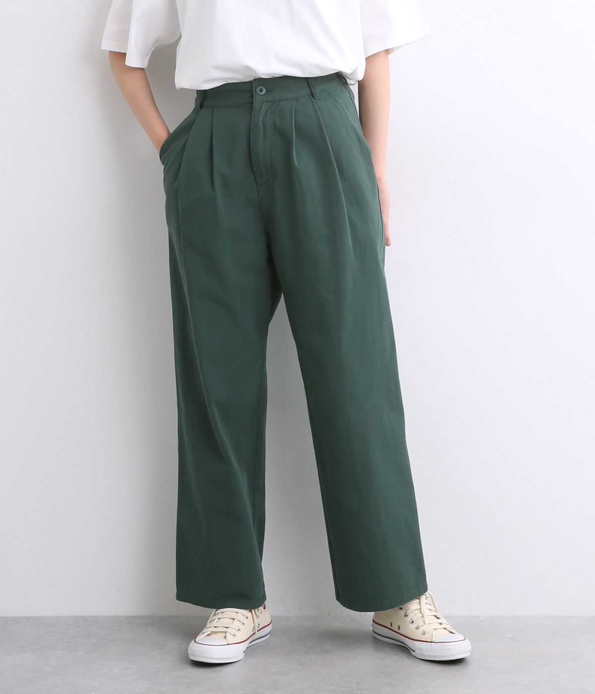 2タックストレートパンツ(グリーン-ONESIZE)
