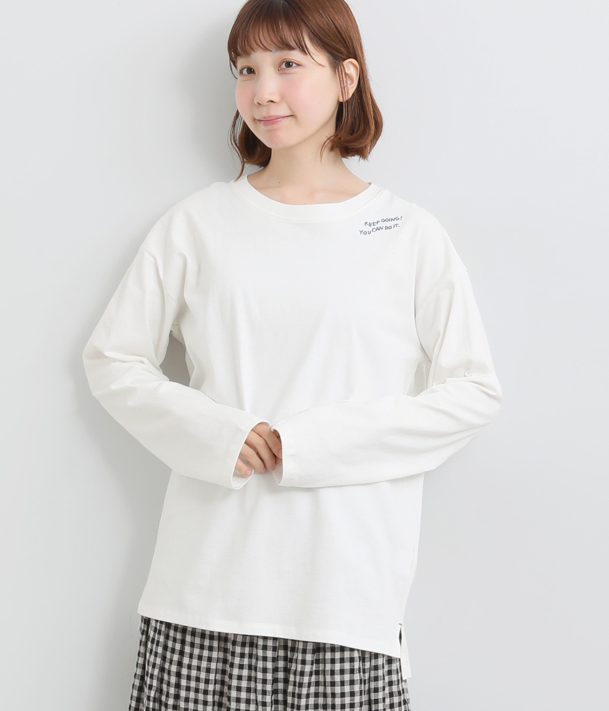 USAコットン刺繍ワイドロングTシャツ(アイボリー-ONESIZE)