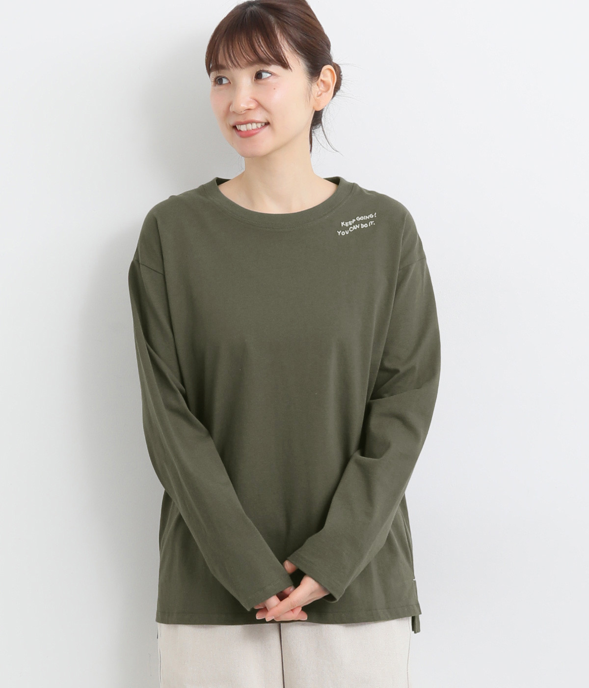USAコットン刺繍ワイドロングTシャツ(ダークグレー-ONESIZE)