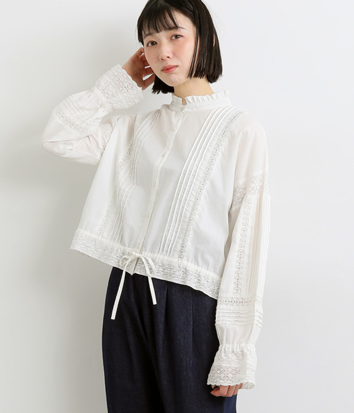 キャンディースリーブレースブラウス(オフホワイト-ONESIZE)