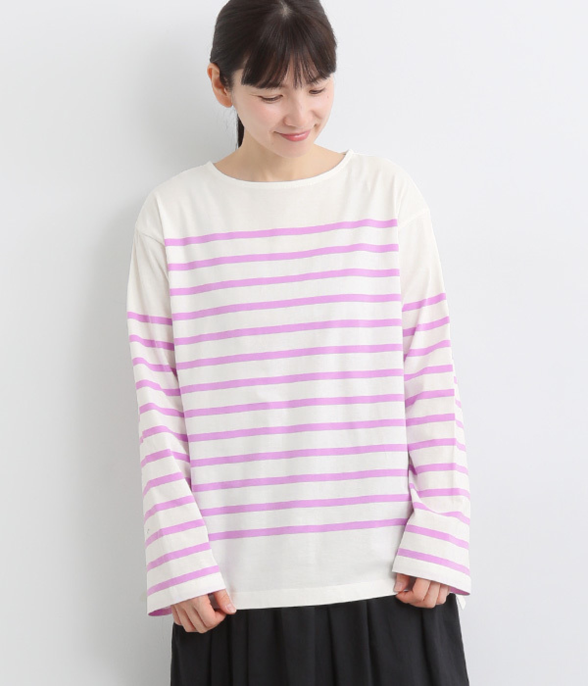 パネルボーダーバスクシャツ(パープルボーダー-ONESIZE)