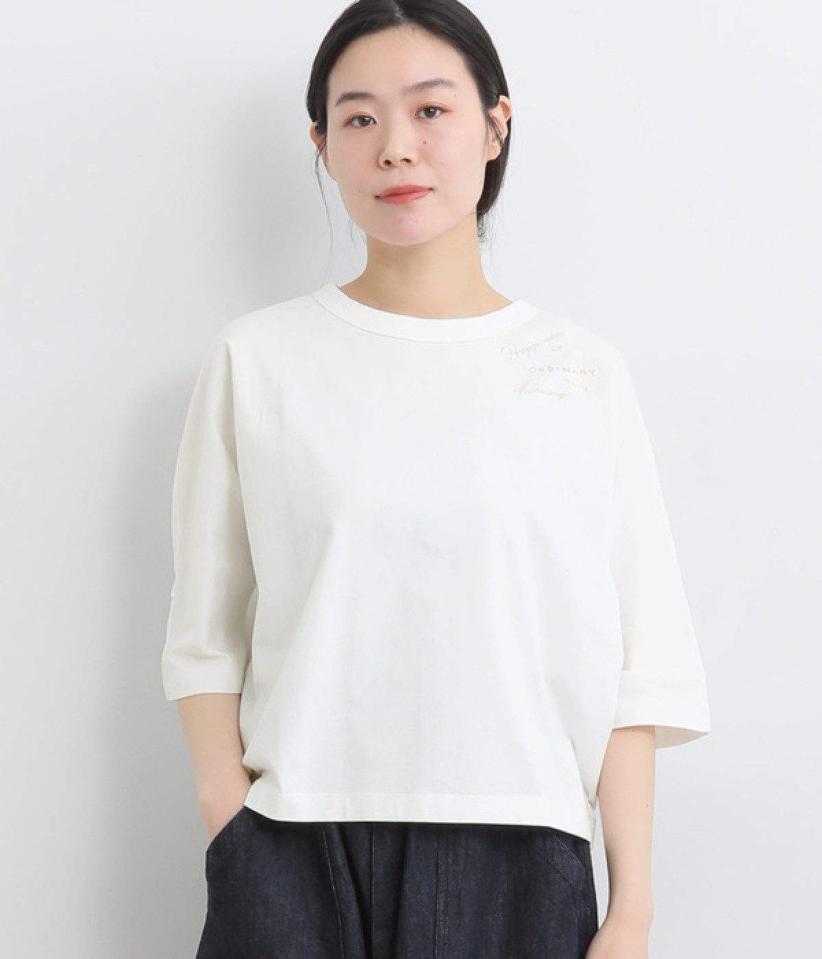 ロゴ刺繍ドルマンTシャツ(オフホワイト-ONESIZE)