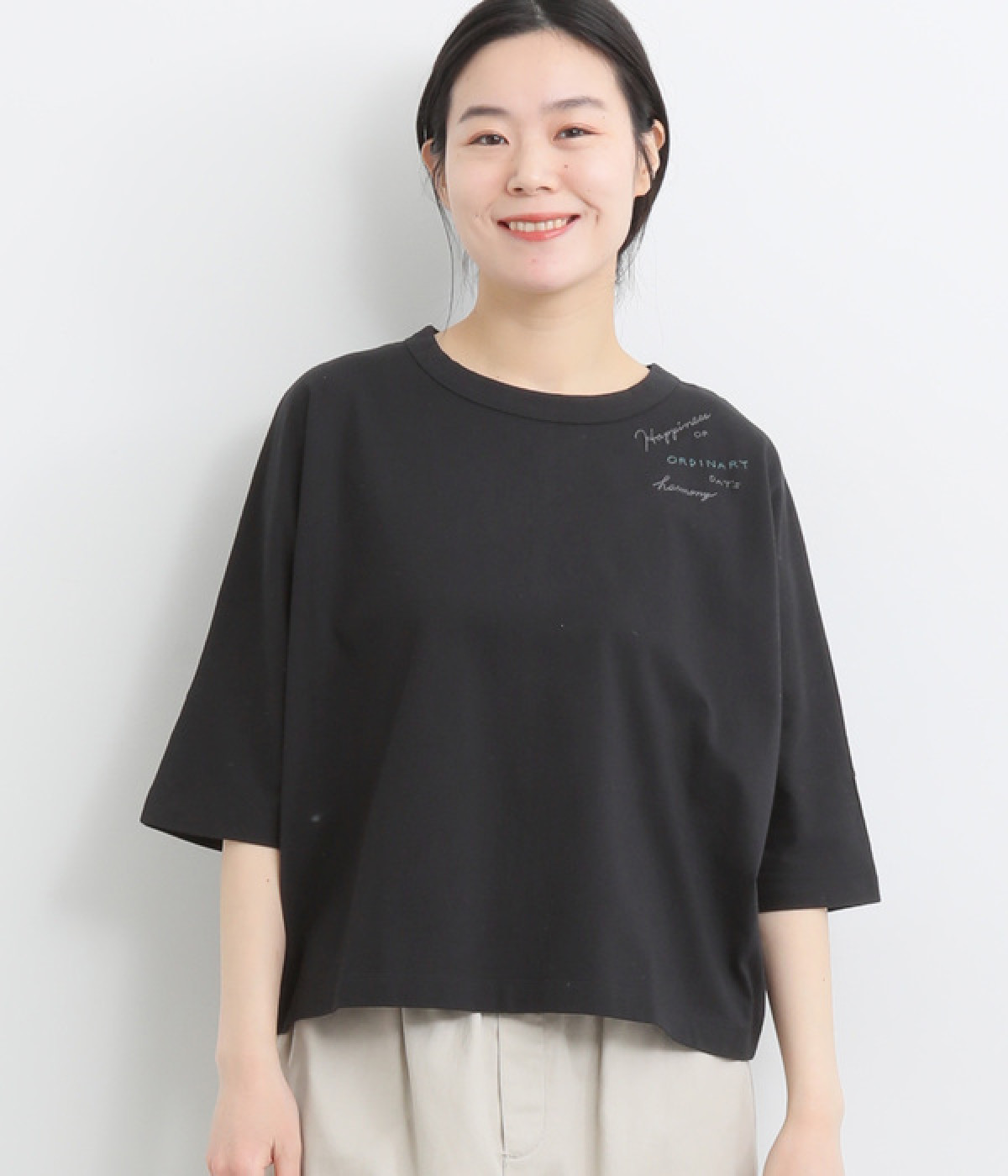 ロゴ刺繍ドルマンTシャツ(ブラック-ONESIZE)