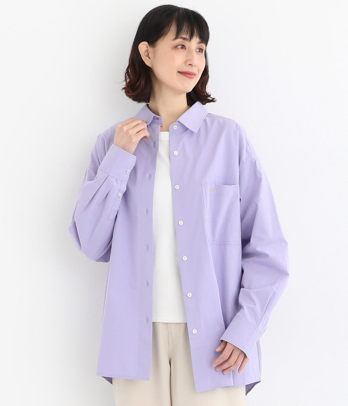 ポイント刺繍オーバーサイズシャツ(ブルー-ONESIZE)
