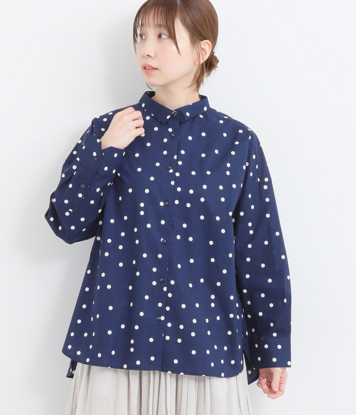 ランダムドットプリントバックタックシャツ(ネイビードット-ONESIZE)