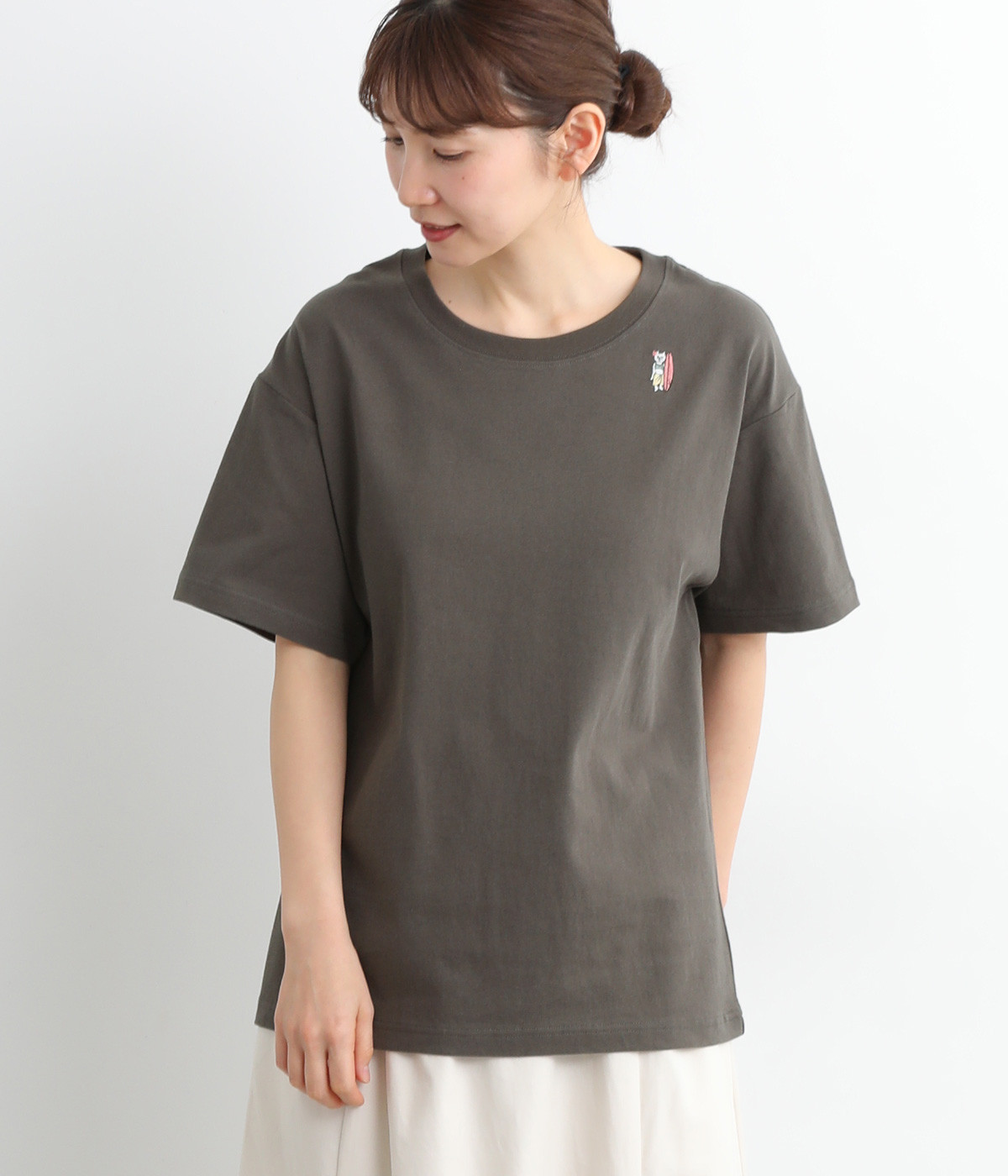 USAコットンワンポイント刺繍ボックスTシャツ(チャコール-ONESIZE)