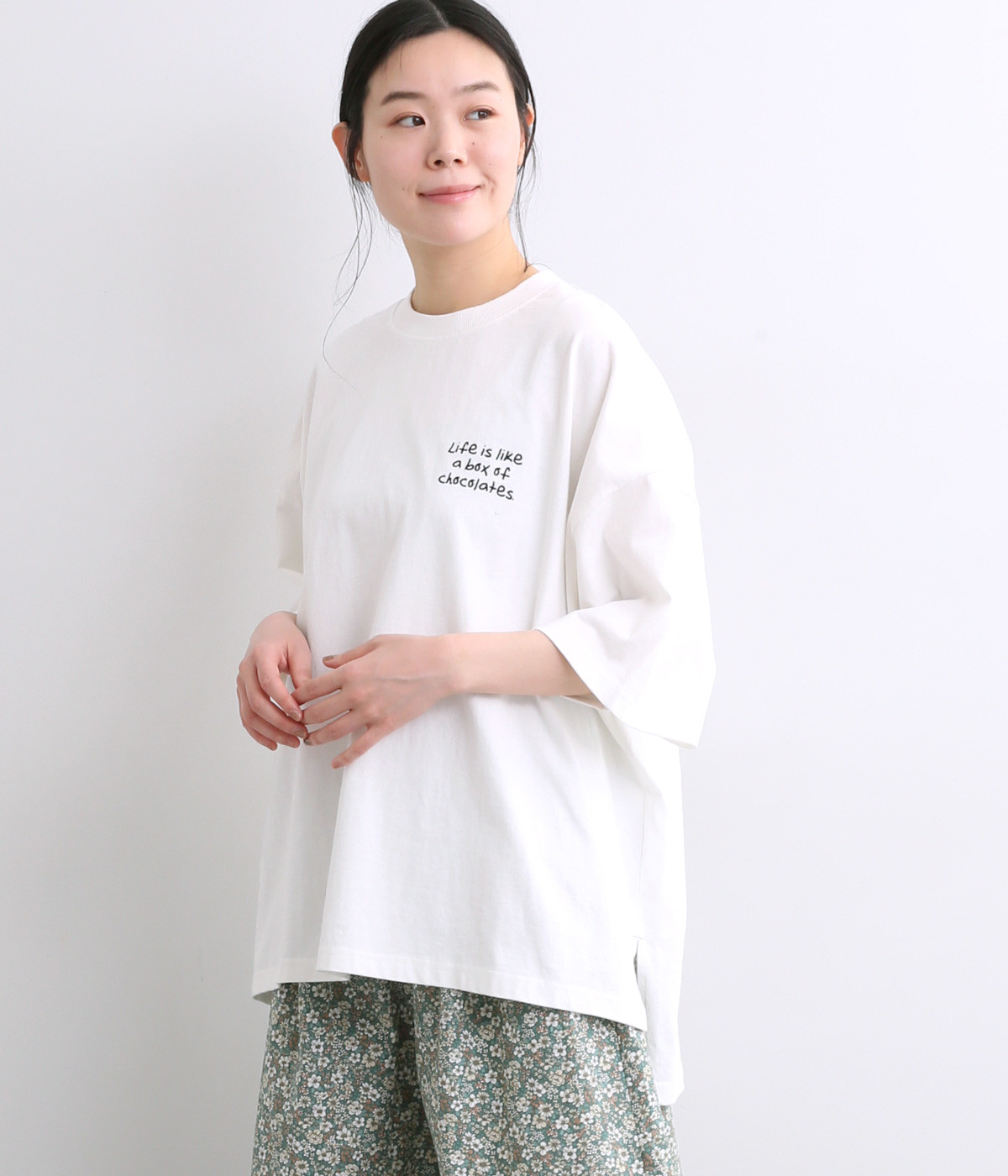 メッセージプリントオーバーサイズTシャツ(オフホワイト-ONESIZE)