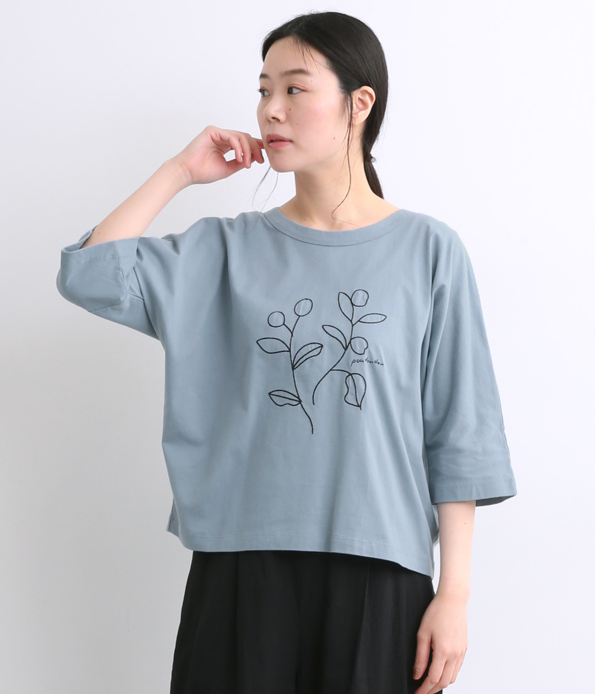 木のみ刺繍ドルマンTシャツ(ブルー-ONESIZE)