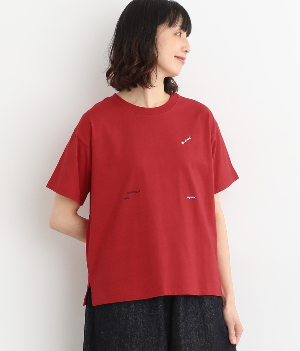 ミニロゴ刺繍カラーTシャツ(レッド-ONESIZE)