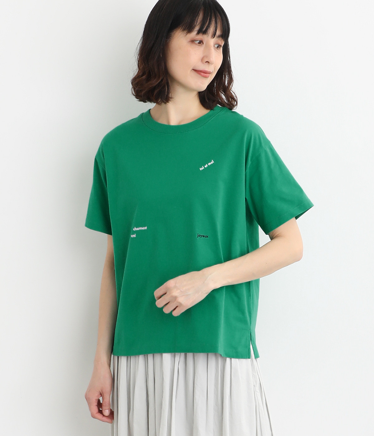 ミニロゴ刺繍カラーTシャツ(グリーン-ONESIZE)