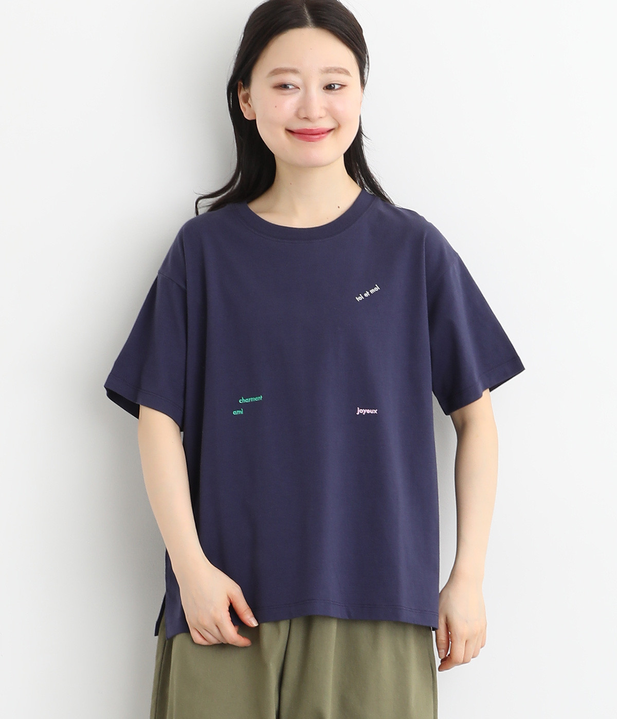 ミニロゴ刺繍カラーTシャツ(ネイビー-ONESIZE)