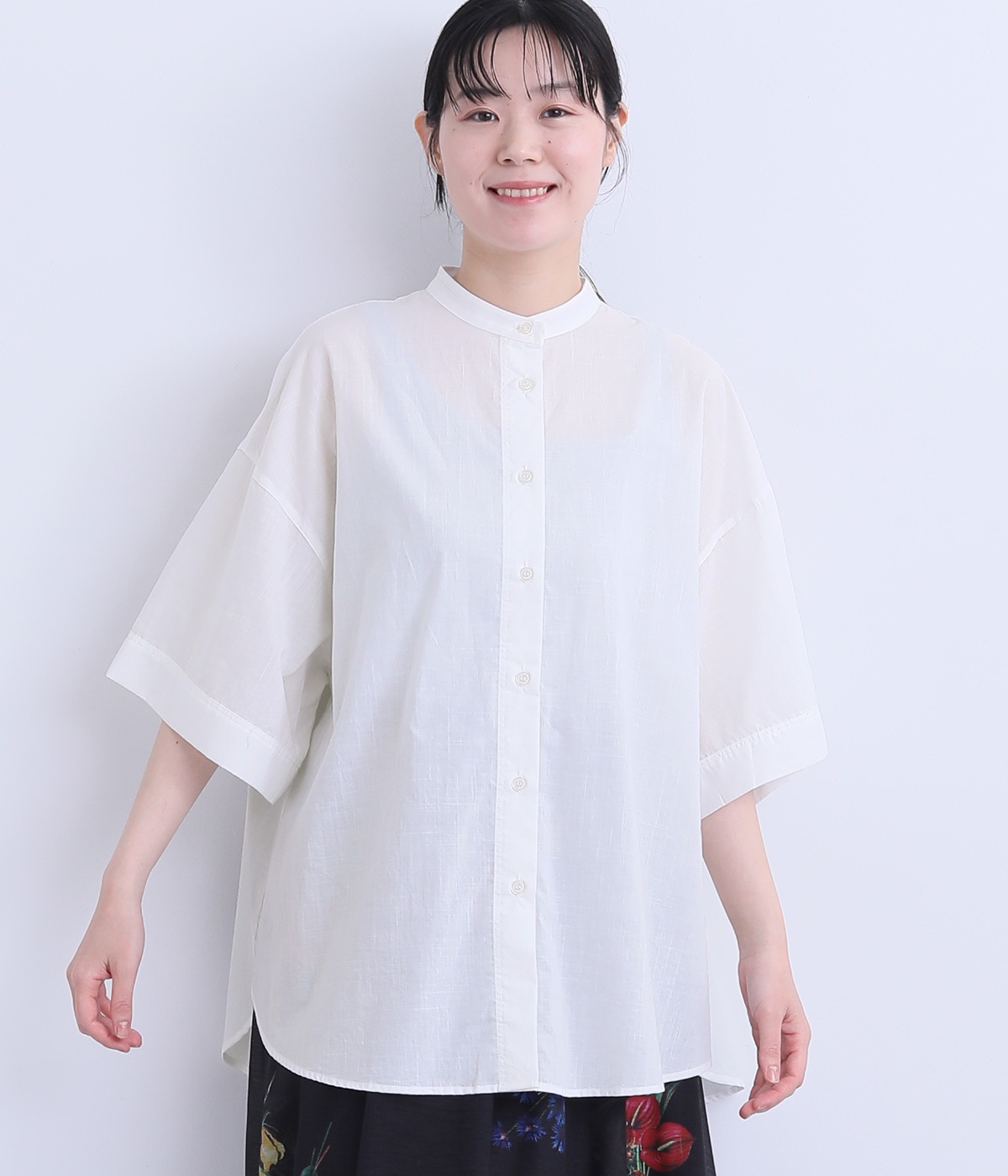スラブローンワイドスリーブシャツ(オフホワイト-ONESIZE)