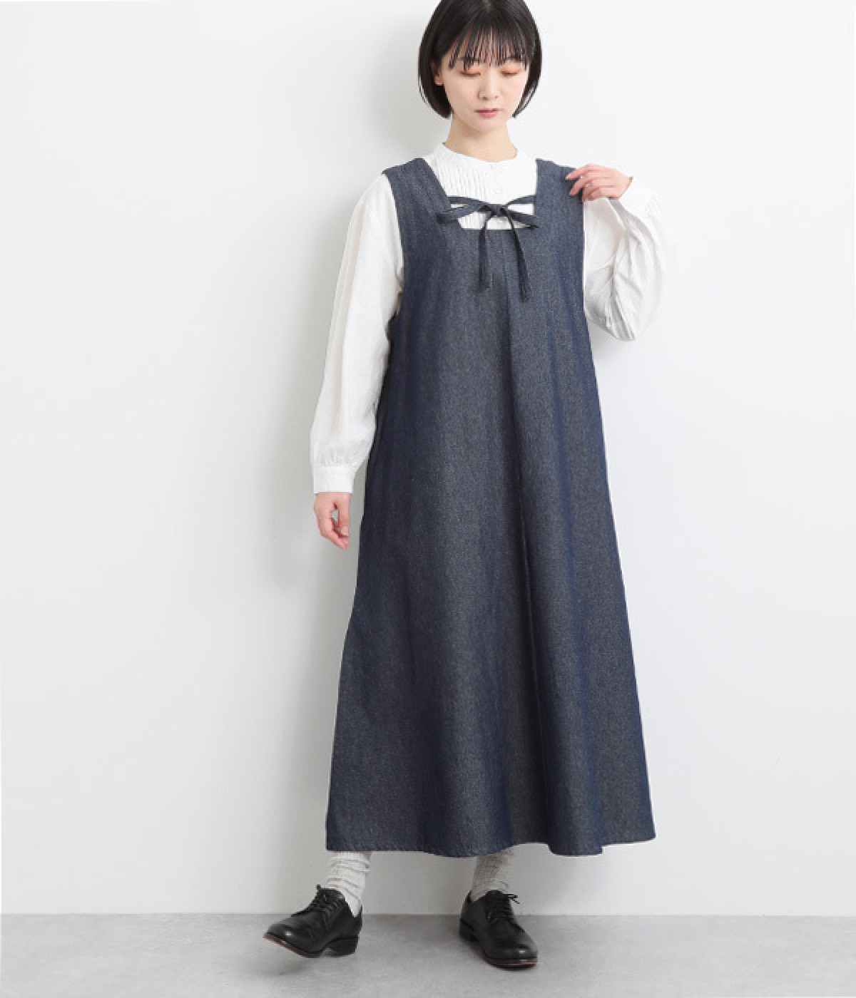 2wayデニムフレアワンピース(インディゴ-ONESIZE)