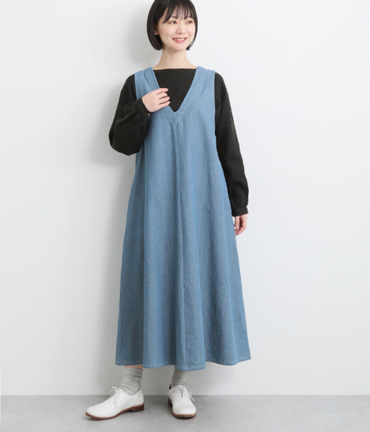 2wayデニムフレアワンピース(フェード-ONESIZE)
