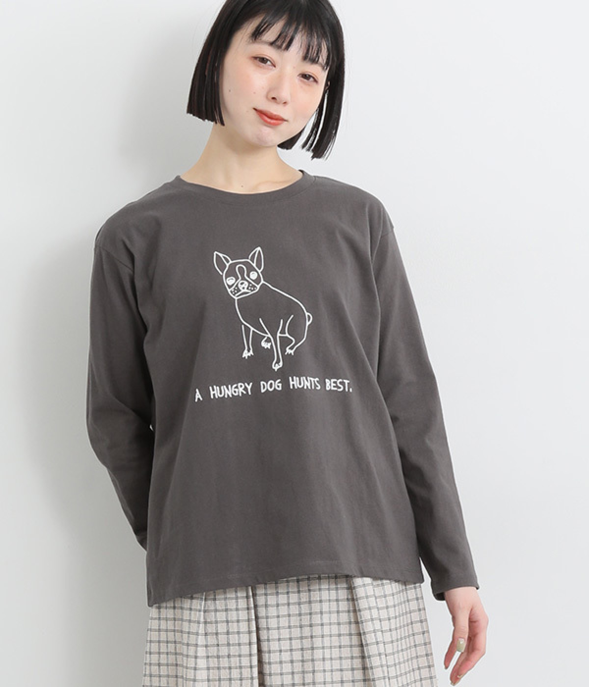 コットン天竺フレンチブルプリントプルオーバー(チャコール-ONESIZE)