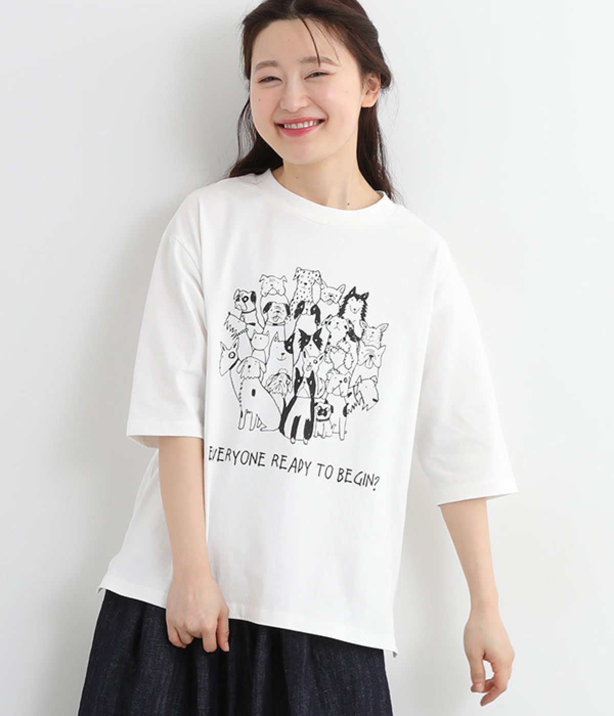 コットン天竺イヌ集合半袖プルオーバー(オフ-ONESIZE)