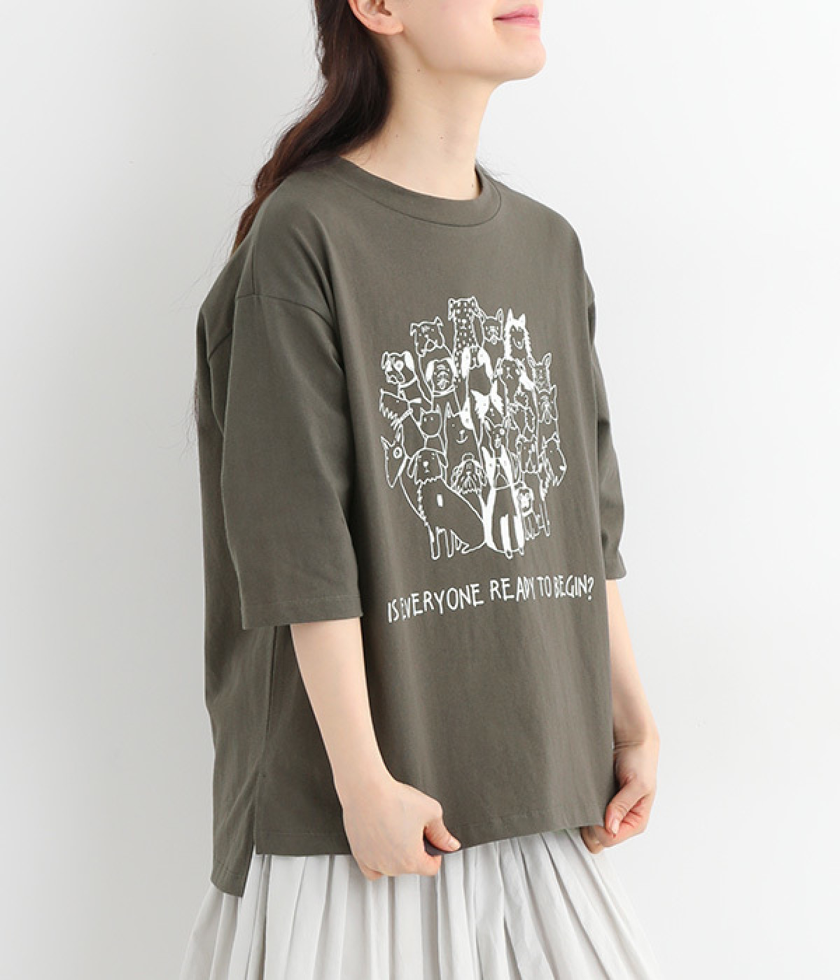 コットン天竺イヌ集合半袖プルオーバー(チャコール-ONESIZE)