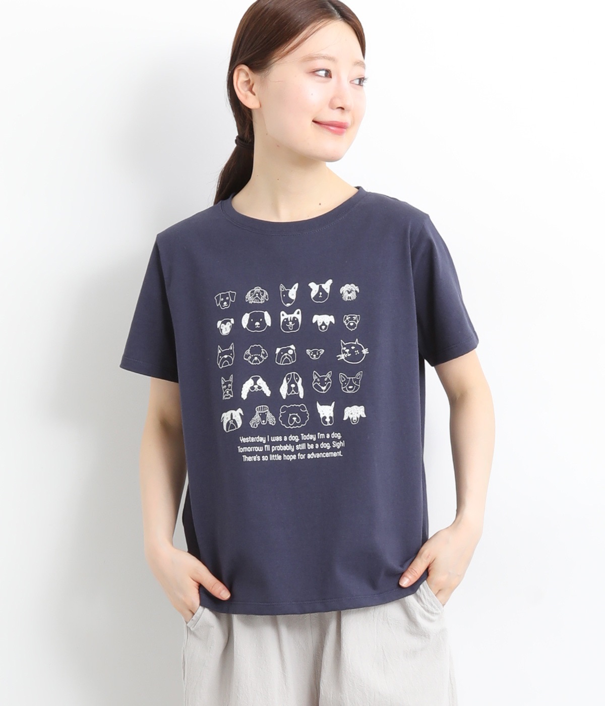 コットン天竺いろんなわんこフェイスTEE(ネイビー-ONESIZE)