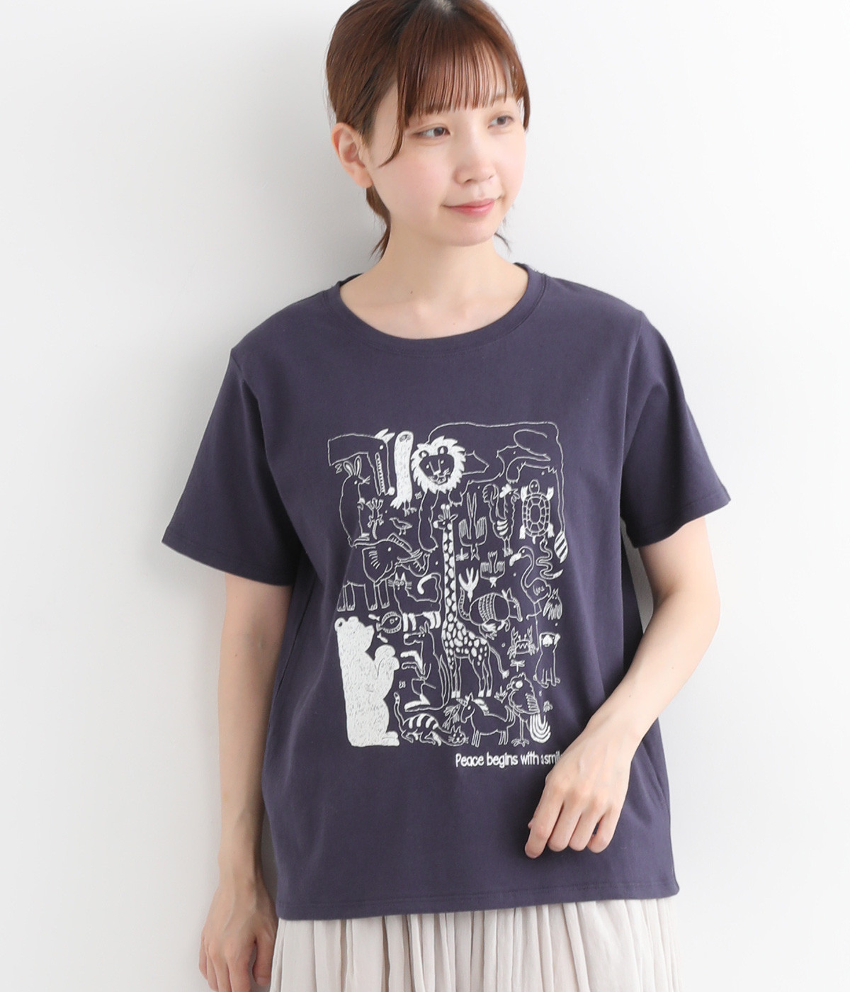 コットン天竺生き物MAPプリントTEE(ネイビー-ONESIZE)