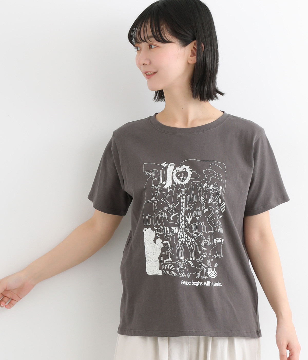 コットン天竺生き物MAPプリントTEE(チャコール-ONESIZE)