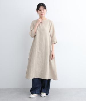 リネンシンプル7分袖ワンピース(ナチュラル-F)