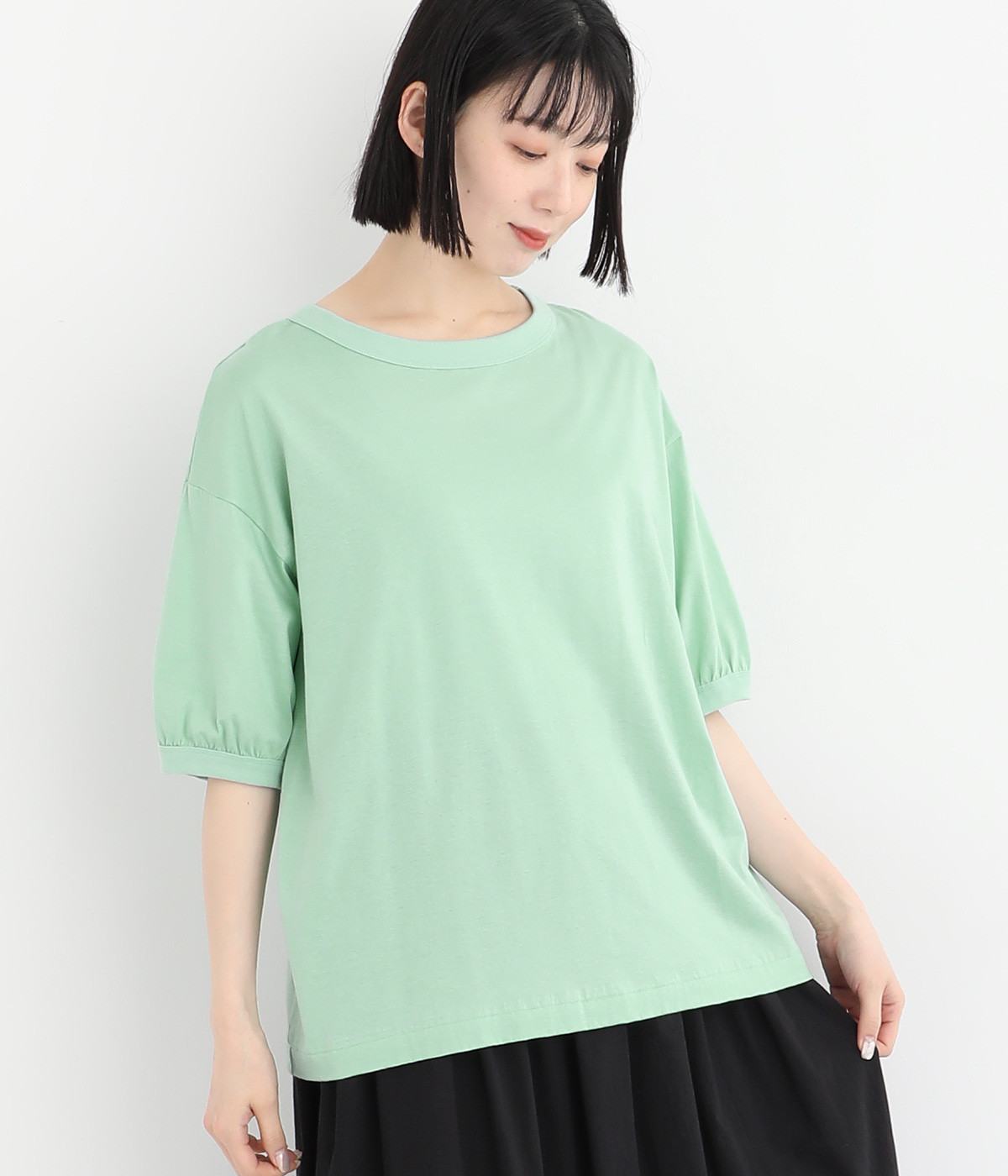 【Cion】コットンリンガーTシャツ(ミント-ONESIZE)