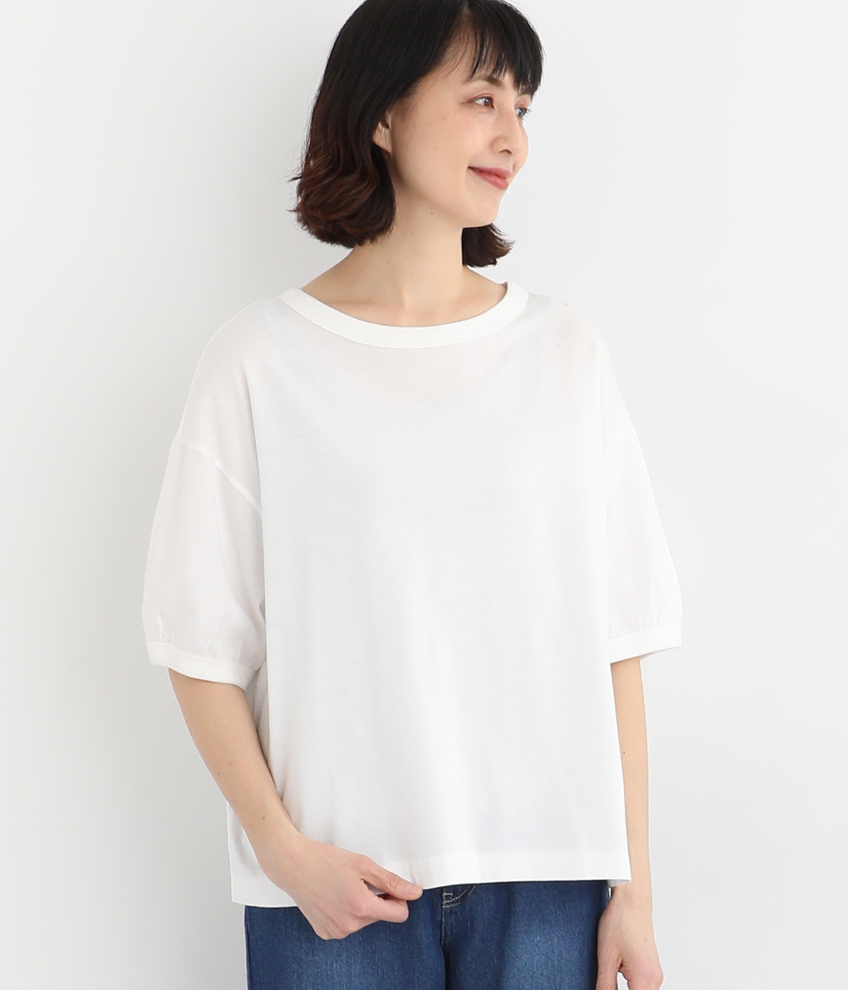 【Cion】コットンリンガーTシャツ(オフホワイト-ONESIZE)