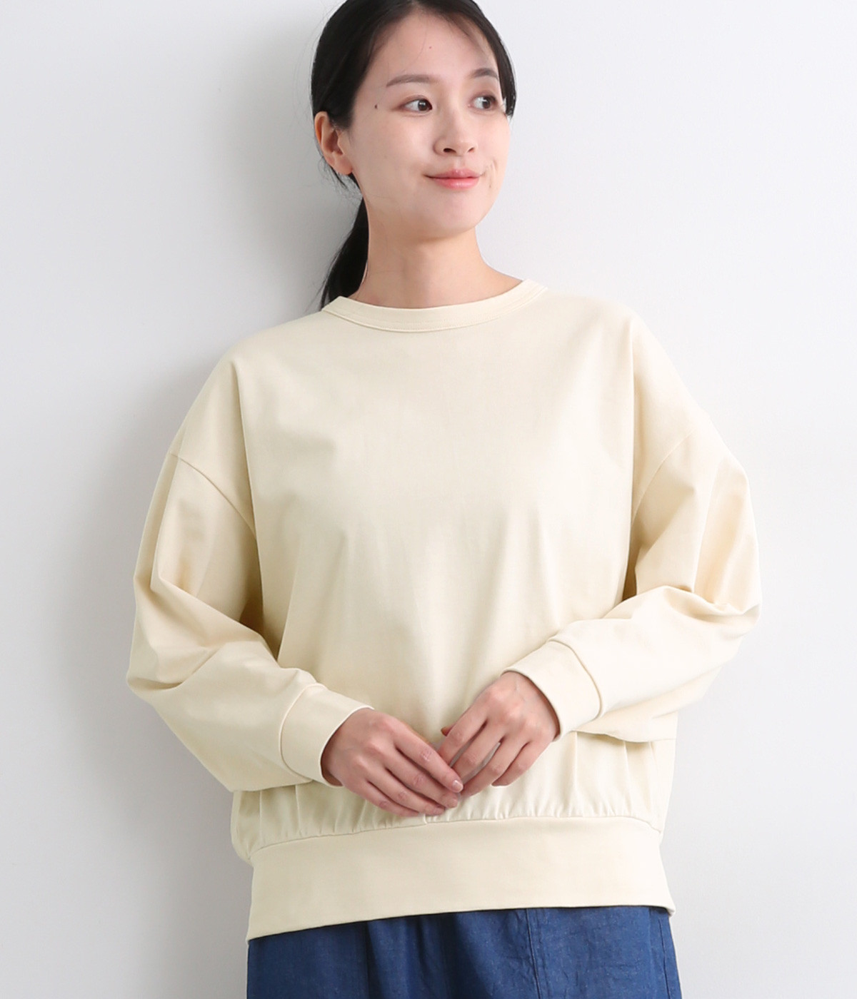 ジャージ プルオーバーゆったりスリーブプルオーバー(アイボリー-ONESIZE)