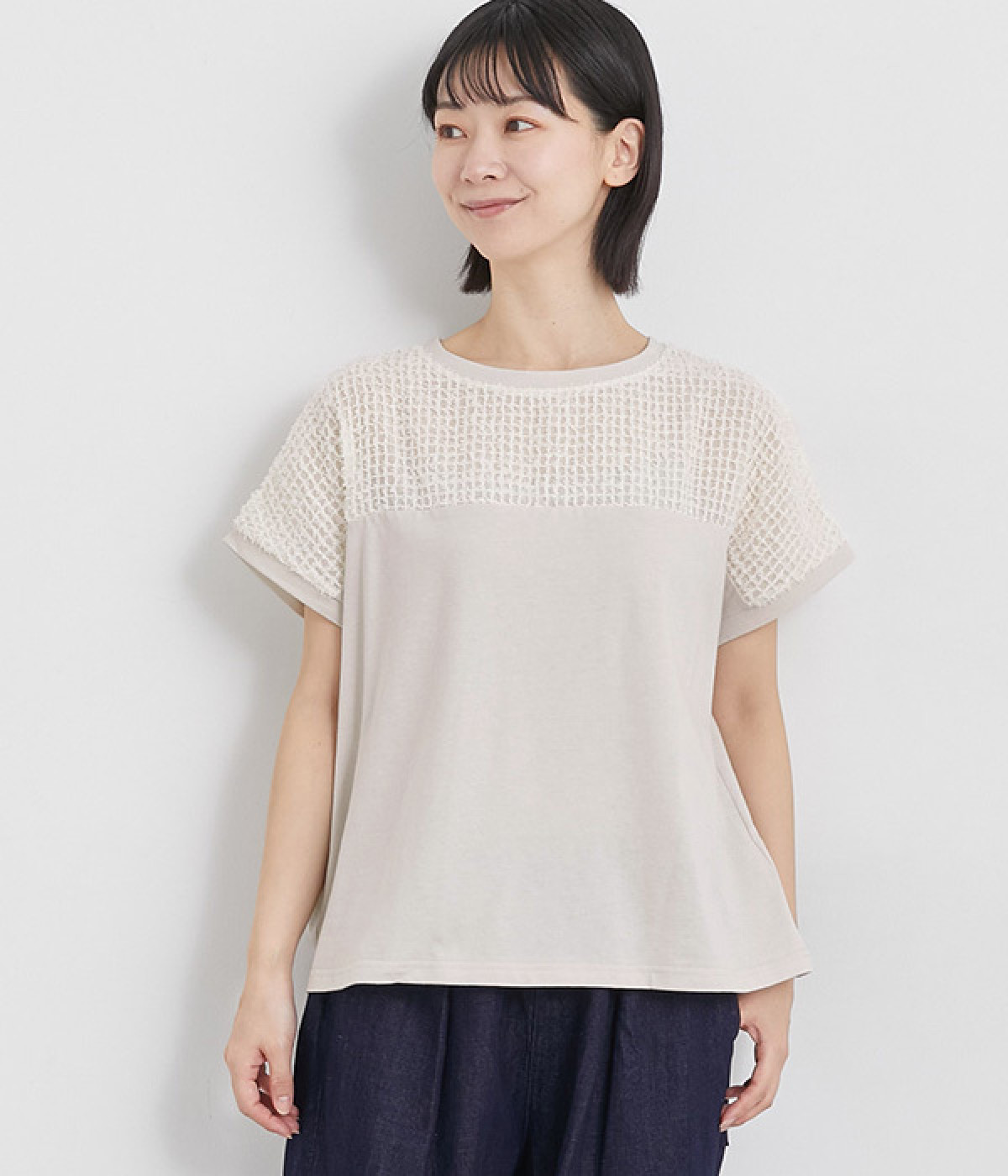 フェザーシフォン切替プルオーバー(グレージュ-ONESIZE)