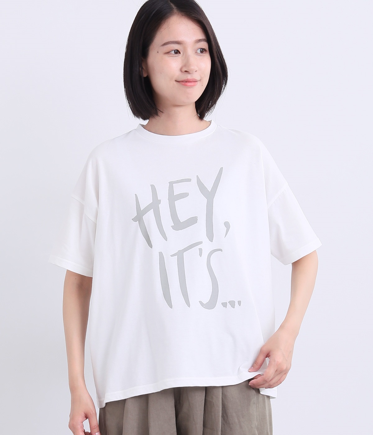 "ソフト天竺 【HEY,IT'S】プリントTシャツ"(オフホワイト-ONESIZE)