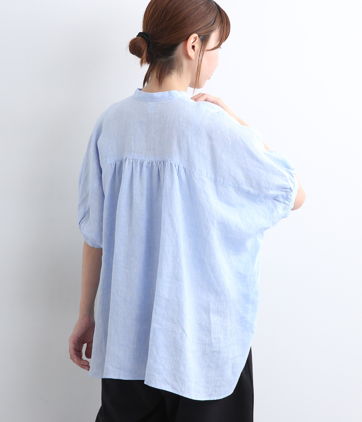 【made in japan】フレンチリネンバンドカラーシャツ(サックス-ONESIZE)
