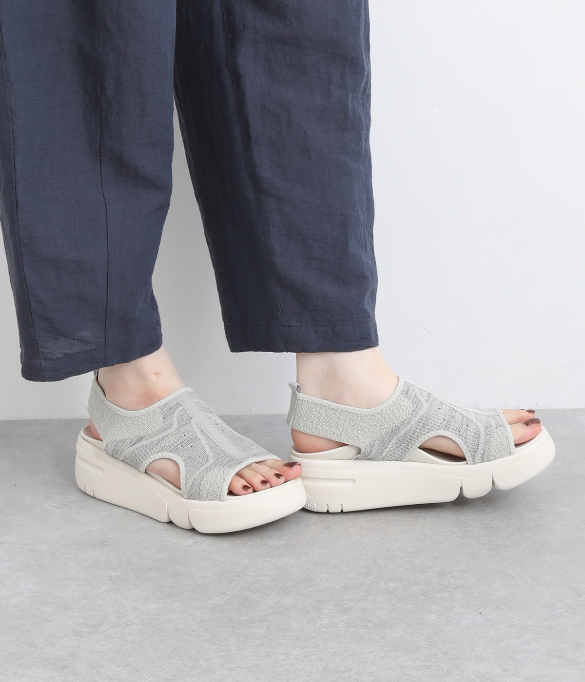 厚底ニットサンダル(ライトグレー-L)